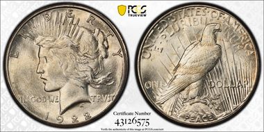 1922-S $1 VAM 10, Extra Ray MS62