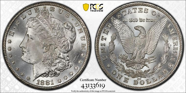 PCGS 钱币信息| 认证编号#43133619 - 1881-CC The United States of