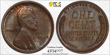 1922 No D 1C Strong Reverse MS61BN