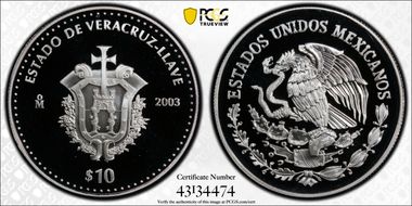 2003-Mo 10 Peso Veracruz-Llave KM-681  Ag PR70DCAM