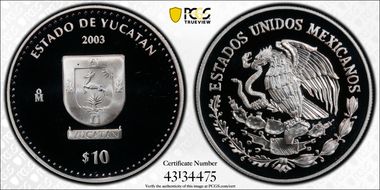 2003-Mo 10 Peso Yucatan KM-680  Ag PR68DCAM
