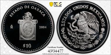 2004-Mo 10 Peso Oaxaca KM-739  Ag PR69DCAM