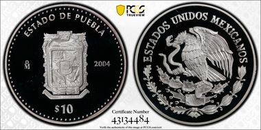 2004-Mo 10 Peso Puebla PR69DCAM
