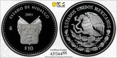 2005-Mo 10 Peso Hidalgo KM-711  Ag PR69DCAM