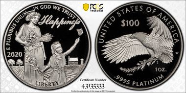 2020-W $100 Platinum Eagle - Happiness PR70DCAM