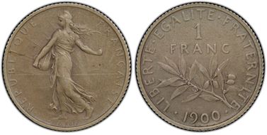 1900 1 Fr Gad-467 Flan Mat PR65