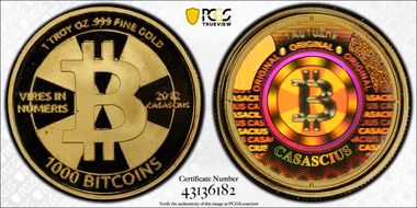 2012 1000 BTC Casascius Bitcoin 1oz .999 Fine Gold PR70DCAM