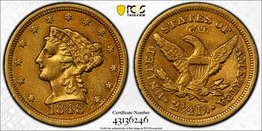 1848 $2.50 CAL. AU50