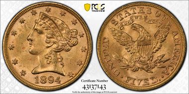 1894 $5 MS64