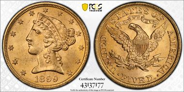 1899 $5 MS64