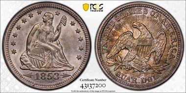 1853 25C Arrows and Rays MS62