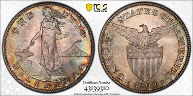 1909-S Peso KM-172  Ag MS67