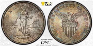 1904 Peso KM-168  Ag MS66+