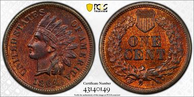 1864 1C L on Ribbon MS64BN