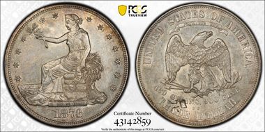1873-CC T$1 Chopmarked AU55