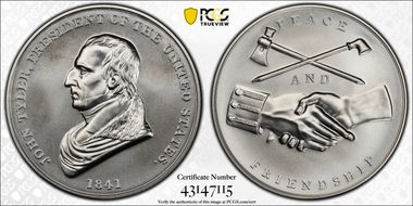 (2021) Medal John Tyler "1841" Silver Matte Finish MS70