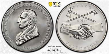 (2021) Medal John Tyler "1841" Silver Matte Finish MS70
