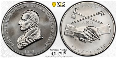 (2021) Medal John Tyler "1841" Silver Matte Finish MS70