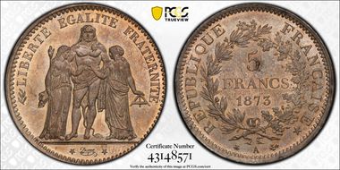 1873-A 5 Fr Gad-745a F-334 MS65+