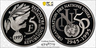1995 5 Fr ONU Gad-776 Ag PR69DCAM