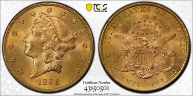 1896-S $20 MS64+