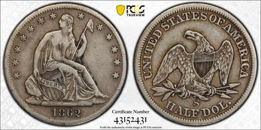 1862-S 50C WB-1 Large S Damaged 6 XF40