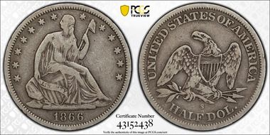 1866-S 50C WB-1 No Motto Small Thin S F15