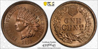 1860 1C Pointed Bust MS65