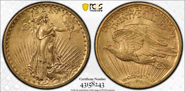 1908 $20 Motto AU58