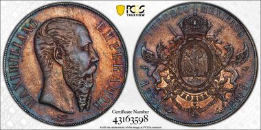 1866-Mo Peso Maximilian KM-388.1  Ag MS62