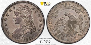 1834 50C Small Date, Small Letters AU58