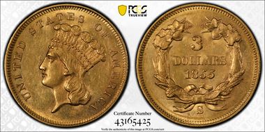 1855-S $3 MS61