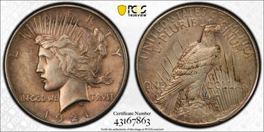 1921 $1 High Relief, Peace N1