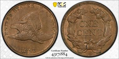 1857 1C Flying Eagle AU58