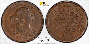 1804 1/2C Plain 4, No Stems MS62BN