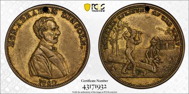 1860 Token DeWitt AL 1860-41 Gilt Brass Abraham Lincoln AU58