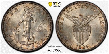 1905-S Peso Allen-16.06 Curved Serif MS64