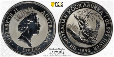 1992 $1 Kookaburra Ag MS70