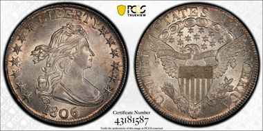 1806 50C Pointed 6, No Stem MS63