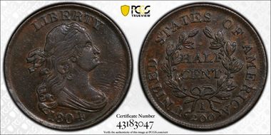 1804 1/2C Spiked Chin AU55BN