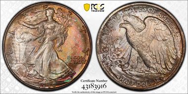 1944-D 50C FS-901, Hand Engraved Initials MS67