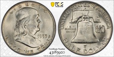 1953-D 50C Obv Die Clash, FS-402 MS64FBL