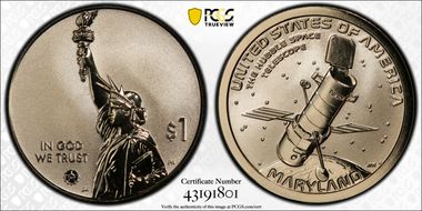 2020-S $1 American Innovation MD Rev PR The Hubble Space Telescope First Strike PR70