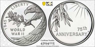 (2020) Medal End of World War II 75th Anniv.  First Strike PR69DCAM