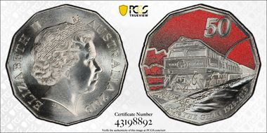 2019 50C 90 Ann. of Ghan Colorized MS69