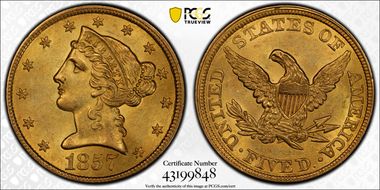1857 $5 MS61