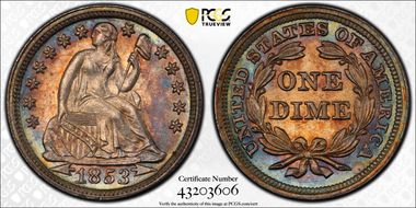 1853 10C Arrows MS66