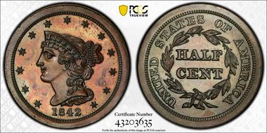 1842  1/2C 2nd Restrike, Rev. of 1840 PR64BN