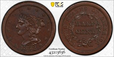 1852 1/2C Restrike, Small Berries PR65BN
