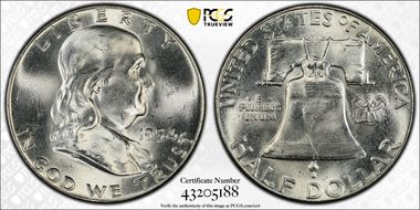 1954 50C Obv Die Clash FS-402 MS65FBL